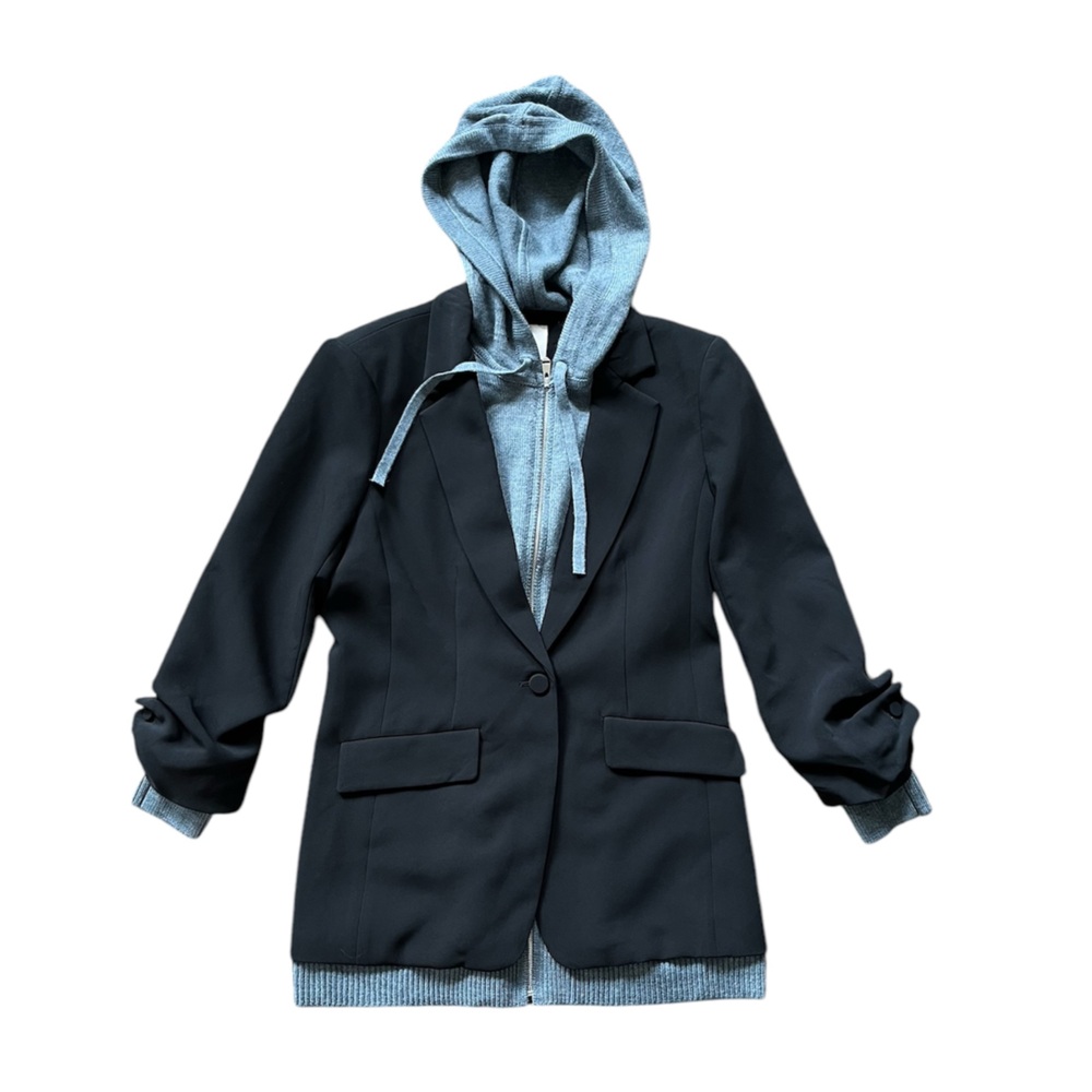 Women's Black and Gray Hooded Jacket